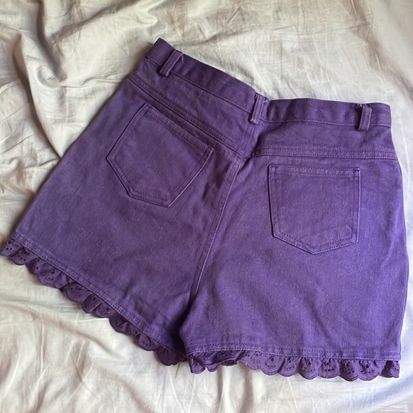 VINTAGE purple cotton shorts eyelet trim zip high rise EUC - Picture 3 of 7
